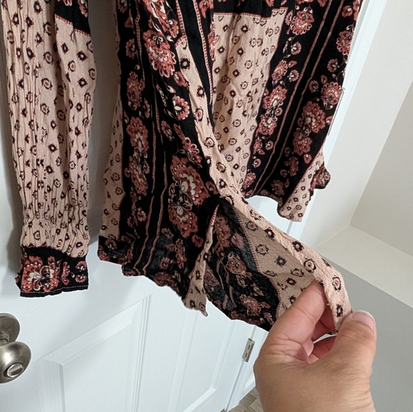 Free People Size Medium Changing Times Printed Tunic, Long Sleeve Boho Blouse - Picture 8 of 13